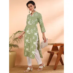 Maaesa Women Geometric Printed Pure Cotton Straight Kurta image 2