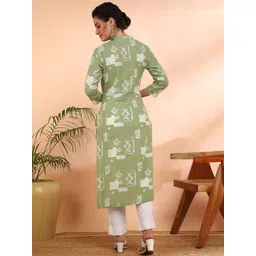 Maaesa Women Geometric Printed Pure Cotton Straight Kurta image 5