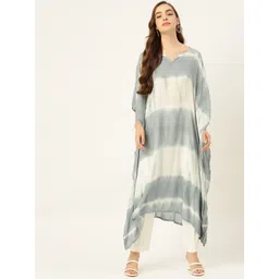 Maaesa Women Grey & White Tie & Dye Crepe Kaftan Kurta-picture-22