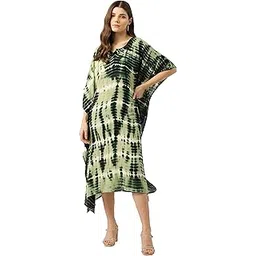 maaesa Women Handcrafted Tie & Dye Rayon Kaftan Dress | Casual Wear | Flowy Kaftan Style | Lightweight & Breathable Fabric-picture-11