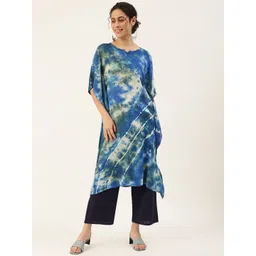 Maaesa Women Navy Blue & White Dyed Extended Sleeves Crepe Kaftan Kurta-picture-36