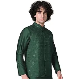 maahi fabs Embroidered Mandarin Collar Waist Coat Cotton Blended Festive Nehru Jacket-picture-10