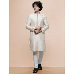 MAAHI FABS Ethnic Motif Woven Design Mandarin Collar Thread Work Straight Kurta-picture-20