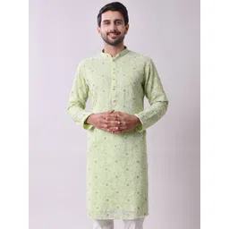 MAAHI FABS Floral Embroidered Mandarin Collar Chikankari Georgette Kurta-picture-32