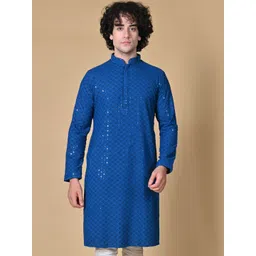 MAAHI FABS Floral Embroidered Sequinned Long Sleeves Cotton Kurta-picture-31