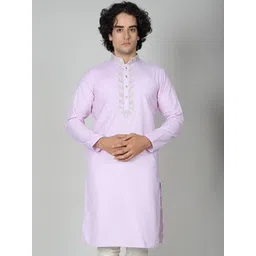 MAAHI FABS Mandarin Collar Regular Thread Work Brasso Weave Cotton Kurta-picture-24