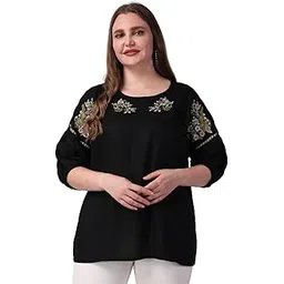 maahi Women's Rayon Black Embroidery Plus Size Top-picture-53