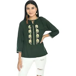 maahi Women's Rayon Dark Green Embroidery Fitted Top-picture-15
