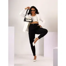 Mabish By Sonal Jain Cargo Stretchable Cotton Lycra Trouser In Black-image-29