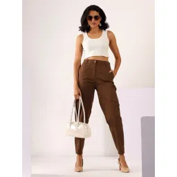 Mabish By Sonal Jain Cargo Stretchable Cotton Lycra Trouser In Chocolate-picture-30