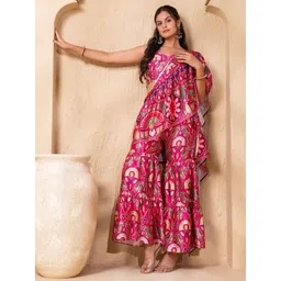 MABISH by Sonal Jain Floral Printed Crop Top With Attatched Frill Dupatta & Sharara-picture-34
