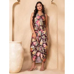 MABISH by Sonal Jain Floral Printed V-Neck Waistcoat & Dhoti Skirt Co-Ords-image-19