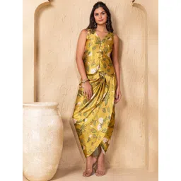 MABISH by Sonal Jain Floral Printed V-Neck Waistcoat & Dhoti Skirt Co-Ords-picture-22