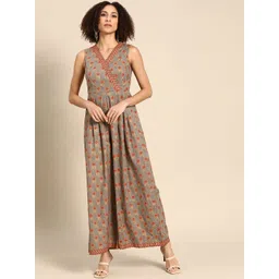 MABISH by Sonal Jain Grey & Rust Orange Printed Kalidar Jumpsuit-image-43
