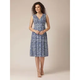 mabish by sonal jain Mabish Blue Cotton Printed A-Line Dress-picture-24