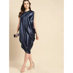 MABISH by Sonal Jain Navy Blue Satin Finish Cowl Dress-image-15