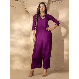 MABISH by Sonal Jain Notch Neck Straight Kurta With Ankle Palazzo-picture-21