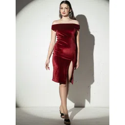 MABISH by Sonal Jain Off-Shoulder Velvet Sheath Dress-image-13