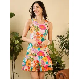 mabish by sonal jain Shift Dress with double flare at the hem mini Dress in Multi Color Floral Print-picture-17