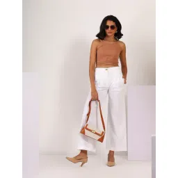 Mabish By Sonal Jain Wide Legged Stretchable Cotton Lycra Trouser In White-picture-22