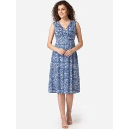 MABISH by Sonal Jain Women Blue & White Printed A-Line Dress-image-34