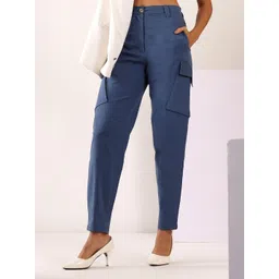 MABISH by Sonal Jain Women Denim Blue Tapered Cargo Stretchable Cotton Lycra Trouser-image-39