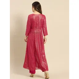 MABISH by Sonal Jain Women Magenta Ethnic Motifs Printed Layered Kurta with Trousers image 2