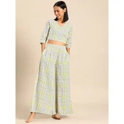 MABISH by Sonal Jain Women Overlap Crop Top with Flare Pyjama Set-image-9