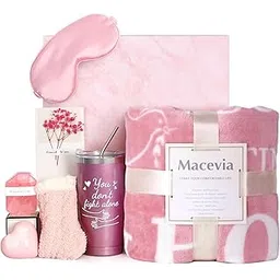 MACEVIA Breast Cancer Care Package Gift Box for Women - Get Well Soon Gifts Basket Inspirational with Breast Cancer Blanket Throw, Tumbler Cup, Socks, Eye Mask, Bath Set for Cancer Patients (Pink B)-picture-31
