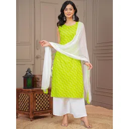 Machla Women Leheriya Printed Round Neck Pure Cotton Kurta with Palazzos & Dupatta-picture-38