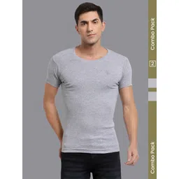 MACHO Pack Of 2 Pure Cotton Round Neck Short Sleeves Undershirt Innerwear Vests-picture-35