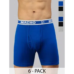 MACHO Sporto Pack Of 6 Pure Cotton Mid-Rise Long Trunks-picture-39