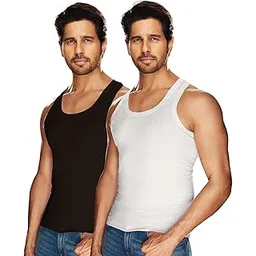 macho sporto Men's 100% Ribbed Cotton Sleeveless Vest | Solid Round Neck Tank Top Innerwear | Itch-Free, Soft & Comfortable Regular Fit Undershirt | Parka Vest | Pack of 2-picture-25