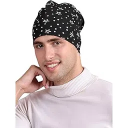Mack JONNEY Fabric Men's Cotton Beanie Cap (Pack of 1) (Cap_PRT-No.1-Blk_01_Black_Free Size)-picture-22