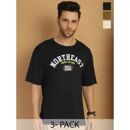 MACK JONNEY Men Pack Of 3 Varsity Printed Round Neck Cotton Oversized T-shirts-picture-34