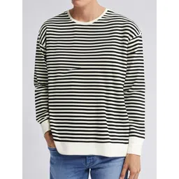 MACK JONNEY Men Striped Monochrome Raw Edge T-shirt-picture-34