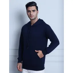 Mack Jonney Navy Blue Fleece Regular Fit Solid Hooded Sweatshirt image 4