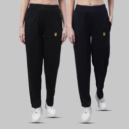 mack jonney Pack of 2 Women Solid Black, Blue Track Pants-picture-15