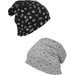 mack jonney VIMAL JONNEY Cotton Printed Black And Printed Melange Grey Beanie Cap For Women(Pack Of 2)-Cap_Prt_No.2_Bl_Prt_No.1_Ml_02, Assorted Free Size-picture-13