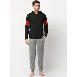 mack jonney VIMAL JONNEY Men Black & Grey Colourblocked Night Suit-picture-36