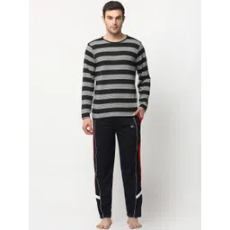 mack jonney VIMAL JONNEY Men Black & Grey Striped Night suit-picture-35