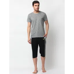 mack jonney VIMAL JONNEY Men Grey Melange & Black Printed Night suit-picture-10