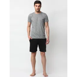 mack jonney VIMAL JONNEY Men Grey Melange & Black Printed Night suit-picture-12