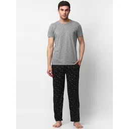 mack jonney VIMAL JONNEY Men Grey Melange & Black Printed Night suit-picture-15