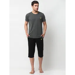 mack jonney VIMAL JONNEY Men Grey Melange & Black Solid Night suit-picture-31