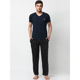 mack jonney VIMAL JONNEY Men Navy Blue & Black Printed Night Suit V_P1NVY_D1_P1BLK_02-picture-38