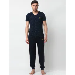 mack jonney VIMAL JONNEY Men Navy Blue & Green Printed Night suit-picture-32