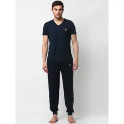 mack jonney VIMAL JONNEY Men Navy Blue & Green Printed Night Suit-picture-33