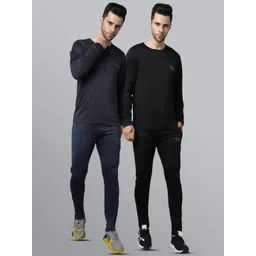 mack jonney VIMAL JONNEY Men Pack of 2 Black & Blue Solid Dryfit Lycra Tracksuits-picture-11