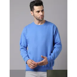 mack jonney VIMAL JONNEY Men Pack of 2  Blue & Olive Solid Round Neck Fleece Sweatshirt-picture-33